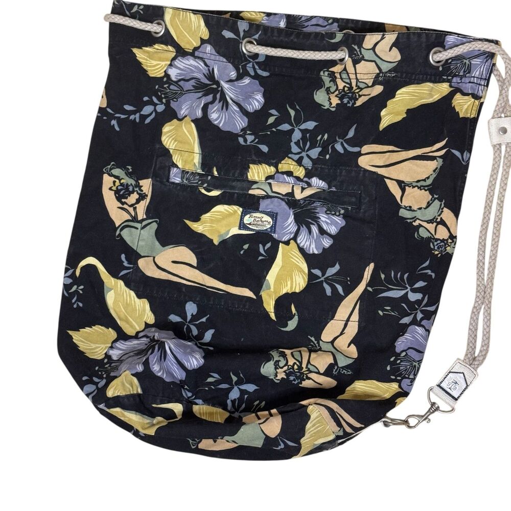 Tommy Bahama Tote Bag Beach Canvas Shoulder Strap Floral Black